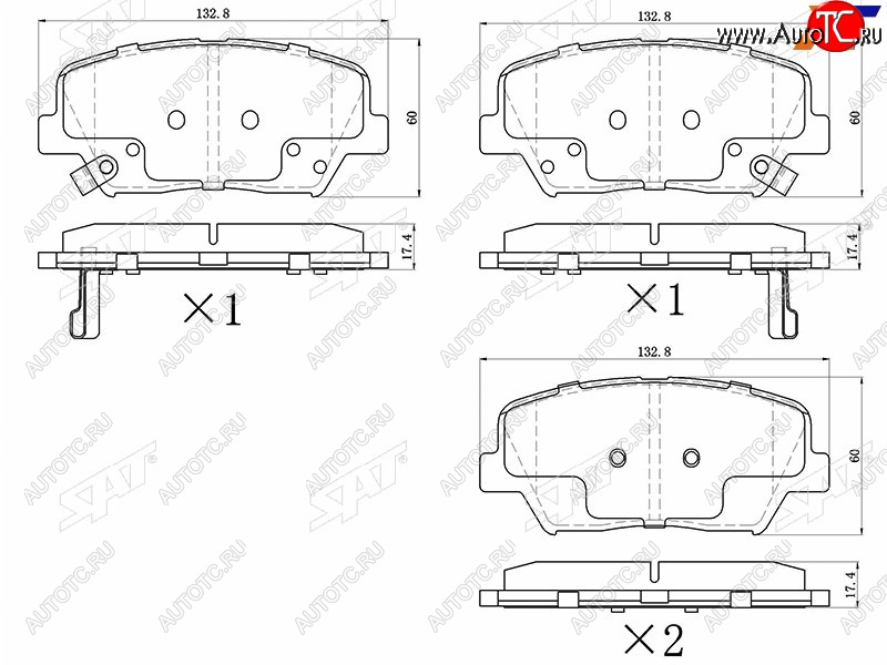 1 039 р. Колодки тормозные передние FR-FL SAT   Hyundai Creta ( GS,  SU) (2015-2022), Hyundai Santa Fe ( DM,  TM) (2012-2022), KIA Carens  RP (2013-2019), KIA Sorento  XM (2012-2015)  с доставкой в г. Керчь