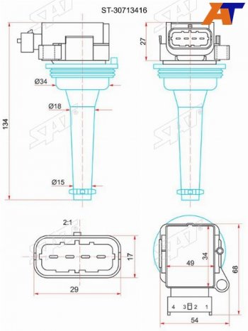 Катушка зажигания VOLVO S40S70V70XC90 02-12 SAT ST-30713416