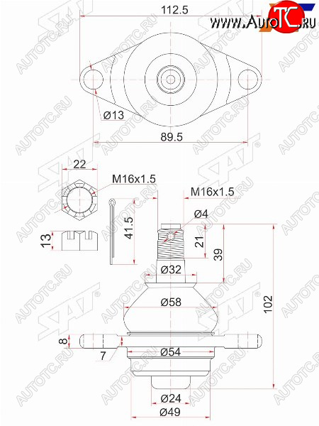 759 р. Шаровая опора нижняя FR TOYOTA Estima 90-99 SAT ST-43330-29235  с доставкой в г. Керчь