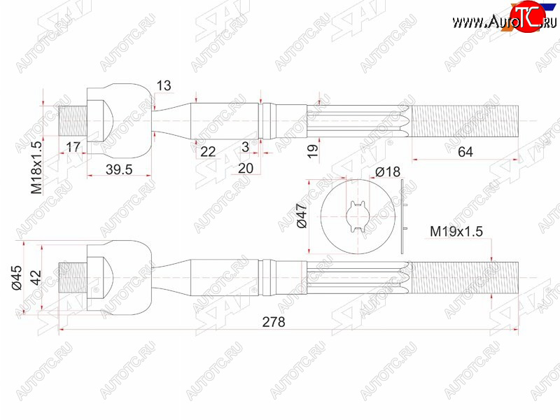 1 599 р. Тяга рулевая TOYOTA DYNA,TOYOACE 99-04 SAT ST-45503-39195  с доставкой в г. Керчь