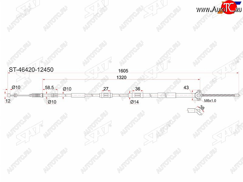 1 759 р. Трос ручника RH (ATM) SAT Toyota Sprinter E100 дорестайлинг седан (1991-1993)  с доставкой в г. Керчь