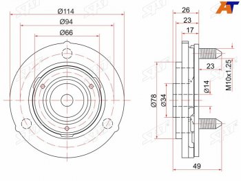 959 р. Опора передней стойки Toyota Land Cruiser Prado (J90) 96-02  Hilux Surf 95-00 (Перед) SAT ST-48609-35030  с доставкой в г. Керчь. Увеличить фотографию 1