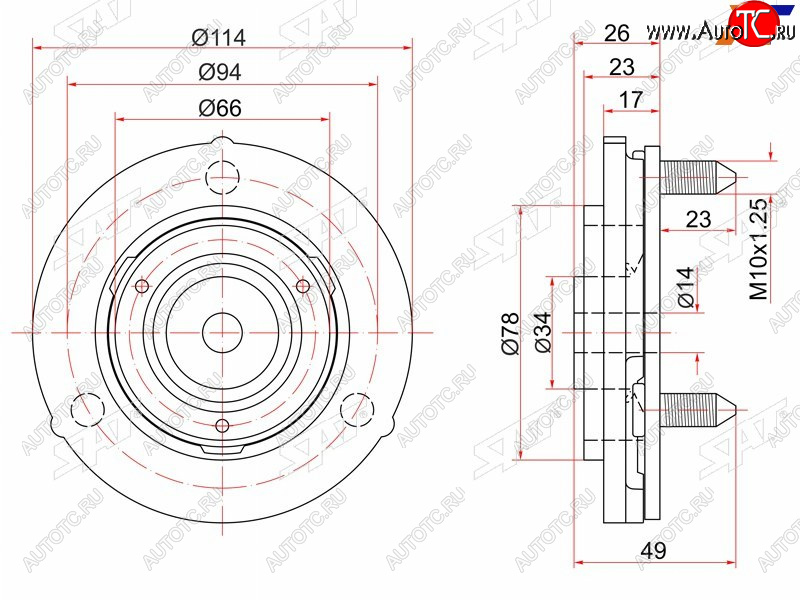 959 р. Опора передней стойки Toyota Land Cruiser Prado (J90) 96-02  Hilux Surf 95-00 (Перед) SAT ST-48609-35030  с доставкой в г. Керчь