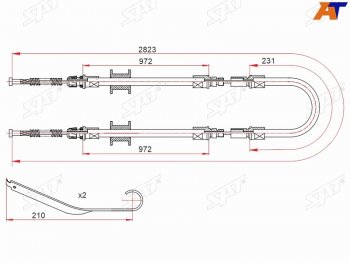 Трос ручного тормоза RH-LH V2.0-2.5 SAT Ford Transit цельнометаллический фургон дорестайлинг (2000-2006) (одинарные колеса)