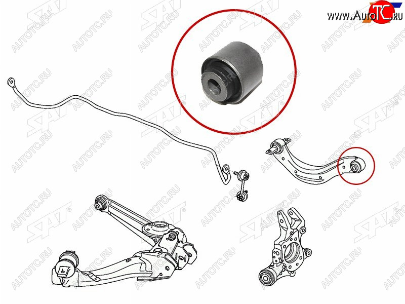 439 р. Сайлентблок Honda Civic 05-15  Hyundai Santa Fe 12-19  Kia Sorento 09-21  Nissan Pathfinder 95-04 SAT ST-52390-SNA-A00-B2  с доставкой в г. Керчь