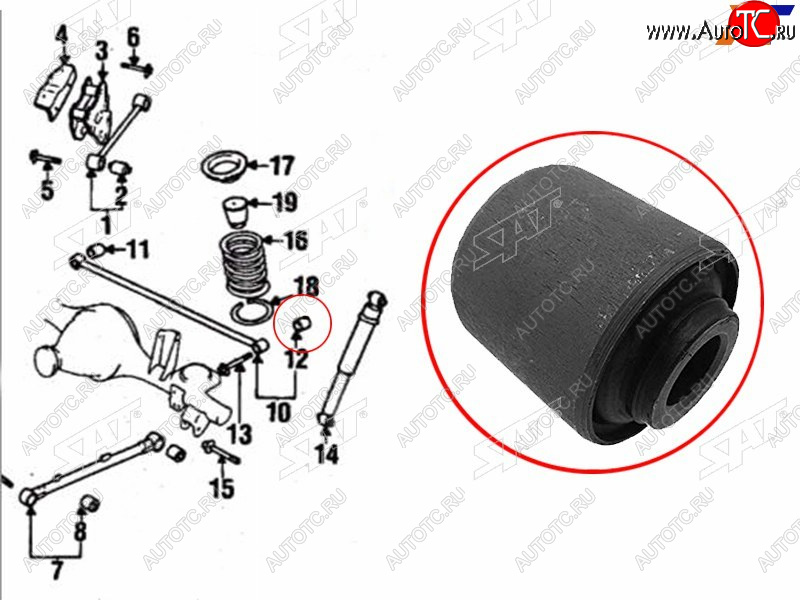 379 р. Сайлентблок Nissan Pathfinder 95-04  Terrano 95-02  Chrysler Pacifica 03-08  Infiniti QX4 96-03  SAT ST-55135-11C00  с доставкой в г. Керчь