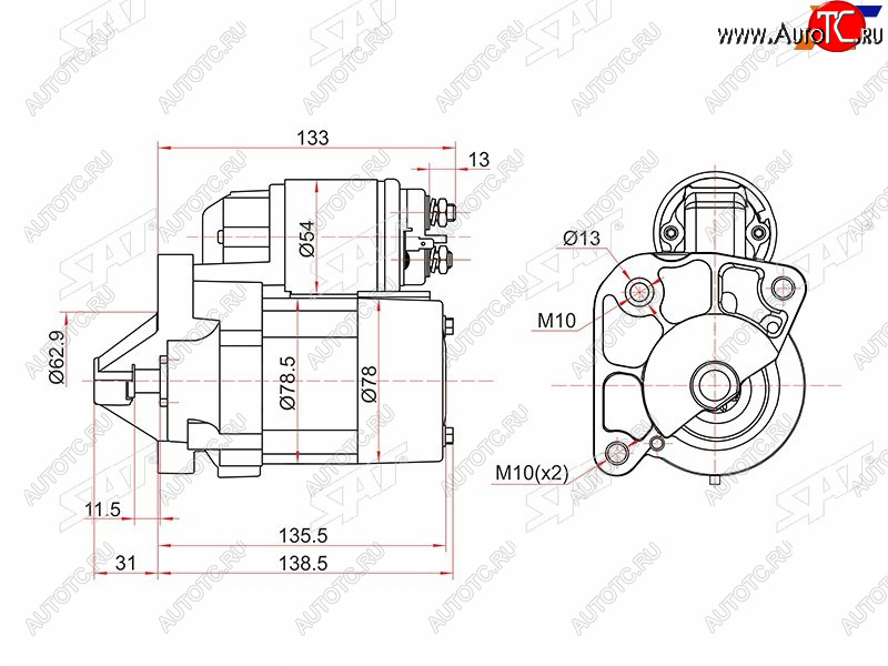 5 399 р. Стартер Renault Duster 10-15  Logan 04-09  Sandero 09-14  Kangoo 97-13 (1 kW Z=8)                SAT ST-6001547289N  с доставкой в г. Керчь