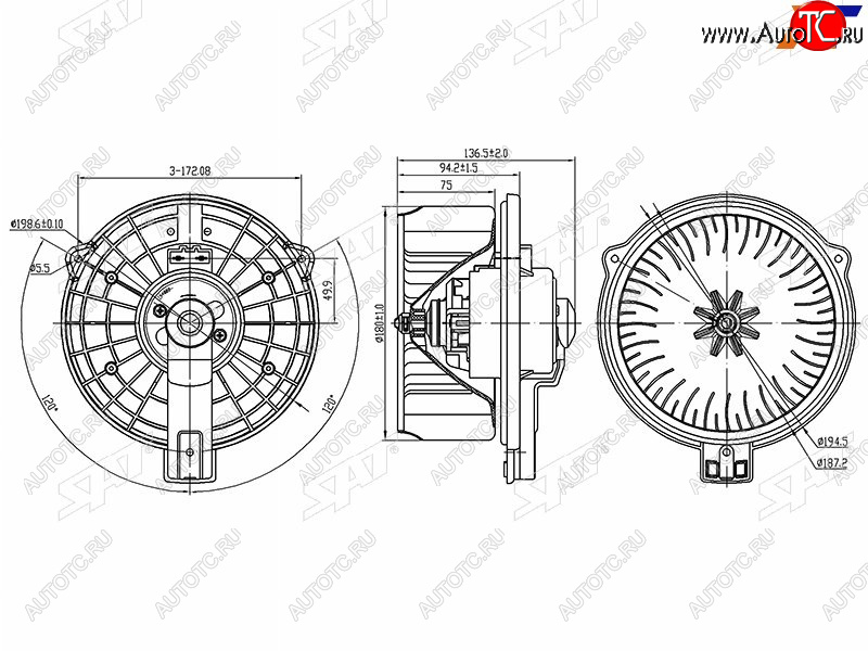 4 199 р. Мотор отопителя салона Lexus GS 97-04  RX 97-03  Toyota Highlander 00-07  Kluger V 00-07 SAT ST-87103-30390  с доставкой в г. Керчь