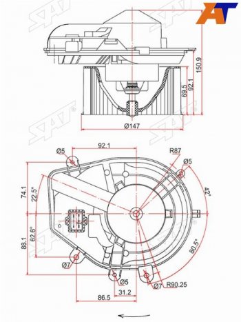 5 999 р. Мотор отопителя салона Audi A4 94-01  Volkswagen Passat 88-05  Skoda Superb 02-08 SAT ST-8D1820021B  с доставкой в г. Керчь. Увеличить фотографию 2