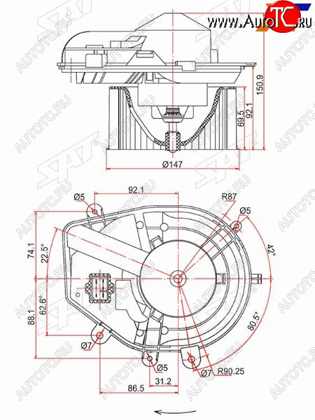 5 999 р. Мотор отопителя салона Audi A4 94-01  Volkswagen Passat 88-05  Skoda Superb 02-08 SAT ST-8D1820021B  с доставкой в г. Керчь