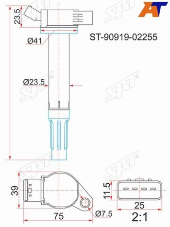 Катушка зажигания TOYOTA 2GRFE 08- SAT ST-90919-02255