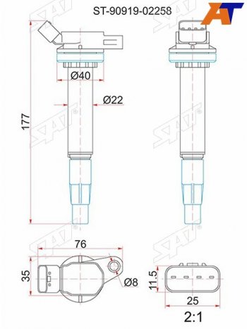 Катушка зажигания TOYOTA COROLLA 07- 1ZRFELEXUS NX200 3ZRFAE SAT ST-90919-02258
