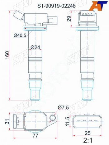 Катушка зажигания TOYOTA 2AZ-FE 05-ACU2#ACU3#1AZ-FSE1NZ-FE 04- NCP9#NCP100NCP11#NZE12#NZE15# SAT ST-90919-02248