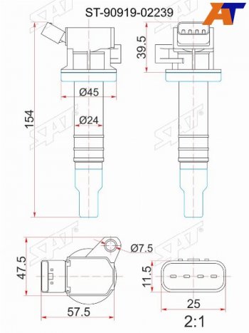 Катушка зажигания TOYOTA 1ZZ-FE 00- ZZE12#ZZT24#ZZV50ZCT10ZCA2#1KR-FE 04- KSP9#KGC1#3SG-G# SX SAT ST-90919-02239