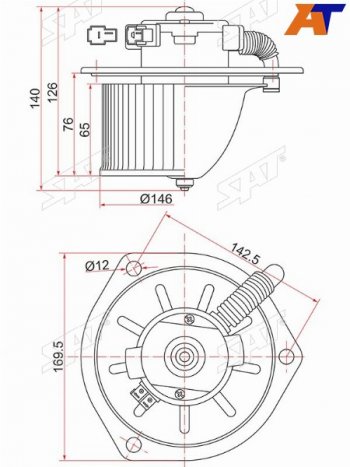 4 199 р. Мотор отопителя салона Hino Dutro 02-11  Mitsubishi Fuso Canter FE5 93-02  Fuso Canter FE6 93-02  SAT ST-MC140941  с доставкой в г. Керчь. Увеличить фотографию 1