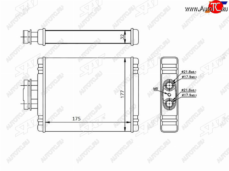 2 079 р. Радиатор отопителя салона  AUDI A1 10-SKODA FABIA 99-ROOMSTER 06-VOLKSWAGEN FOX 05-POLO 01-POLO SAT ST-VW01-395-0  с доставкой в г. Керчь