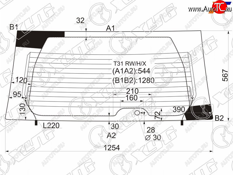 7 899 р. Стекло заднее (Цвет зеленый Обогрев) Nissan X-Trail 07-15 XYG T31 RW/H/X  с доставкой в г. Керчь