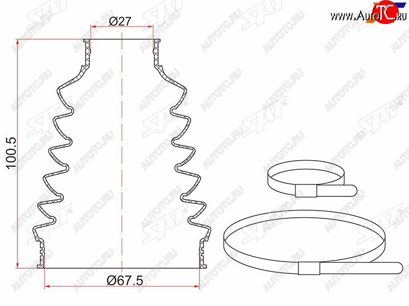 639 р. Пыльник шруса внутренний FR VW GOLF (2 хомута. термопластик)                                         SAT TC-021  с доставкой в г. Керчь
