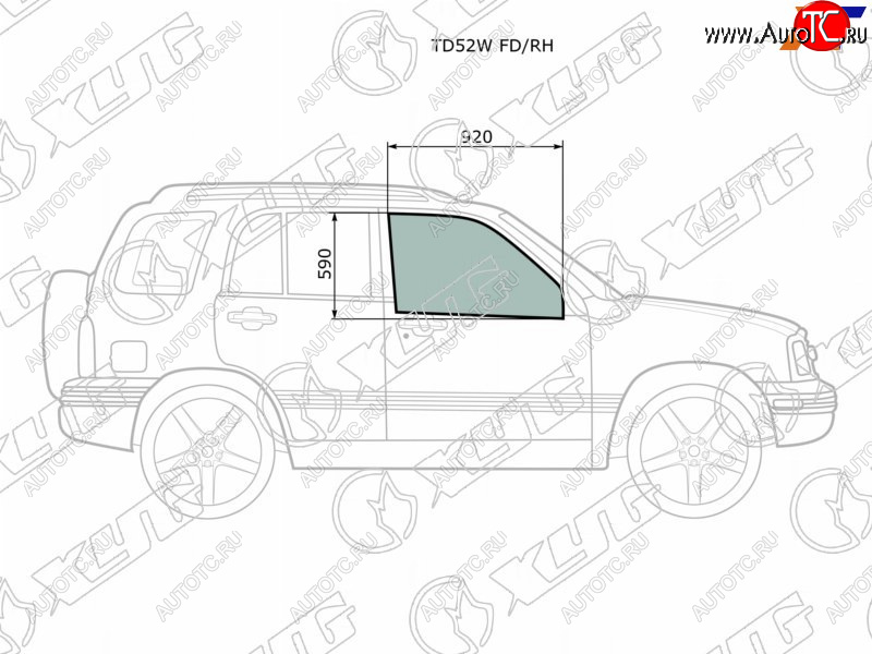 2 789 р. Стекло боковое опускное (Спереди Справа Цвет зеленый) Suzuki Escudo 97-05  Grand Vitara 97-05  C XYG TD52W FD/RH  с доставкой в г. Керчь