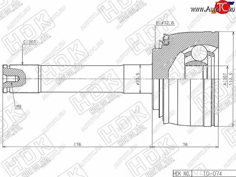 6 949 р. Шрус наружный FR TOYOTA LAND CRUISER 100LEXUS LX470 2UZFE1HDFTE 98- HDK TO-074  с доставкой в г. Керчь
