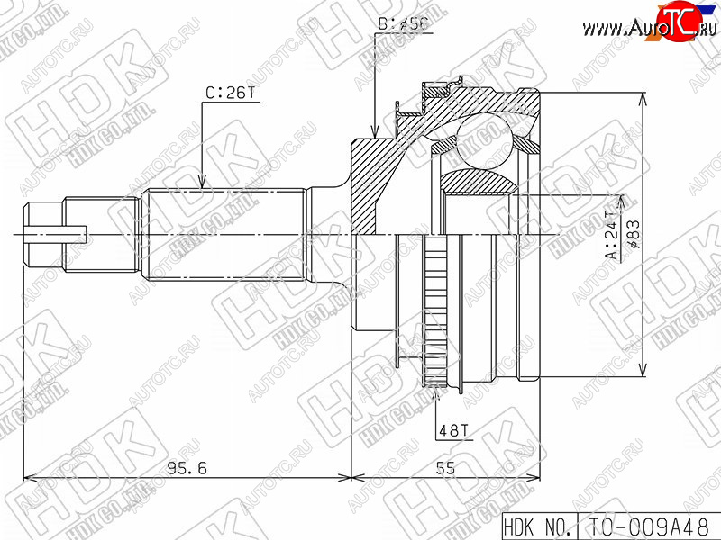 4 749 р. Шрус наружный TOYOTA CARINACALDINACAMRY SV3040CARIBCOROLLA 4WDRAV4 SXA1# 34S2C4A 88-02 HDK TO-009A48  с доставкой в г. Керчь