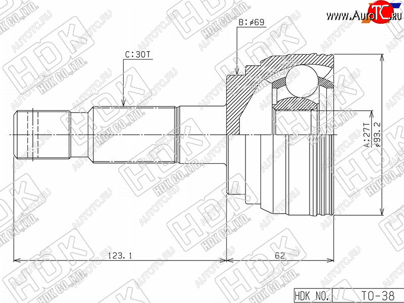 8 199 р. Шрус наружный TOYOTA LAND CRUISER PRADO #ZJ9#4RUNNERSURF #ZN18# 1KZ-TE5VZ 95-02                   HDK TO-38  с доставкой в г. Керчь