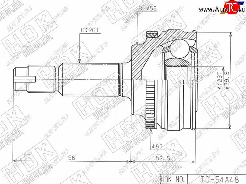 6 299 р. Шрус наружный TOYOTA COROLLARUNXOPARAV4 CA2#SV50ALLIONWISH 4WD 1ZZ 4WD1AZ-FSE3ZZ(euro) 00-05 HDK TO-54A48  с доставкой в г. Керчь