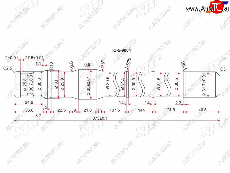 2 859 р. Полуось FR TY Land Cruiser 80105 (длинная)  -LH SAT TO-5-9004  с доставкой в г. Керчь