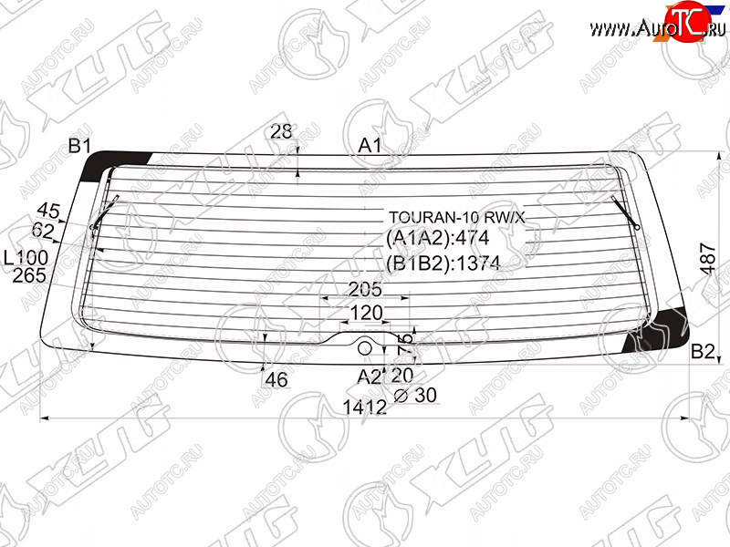 11 549 р. Стекло заднее (Цвет зеленый Обогрев) Volkswagen Touran 10-15 XYG TOURAN-10 RW/X  с доставкой в г. Керчь