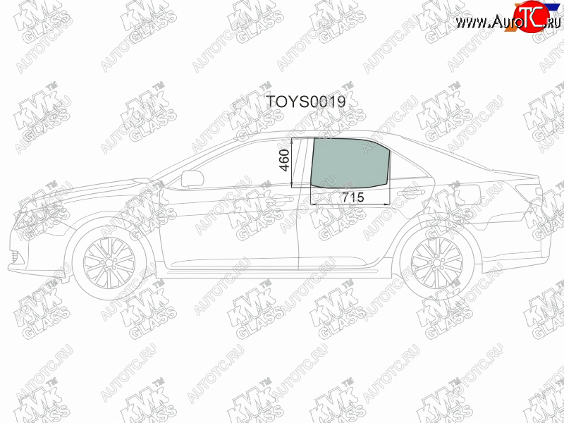 2 599 р. Стекло боковое опускное (Сзади Слева Цвет зеленый) Toyota Camry (XV50) 11-21  Camry USA 11-17     KMK TOYS0019  с доставкой в г. Керчь