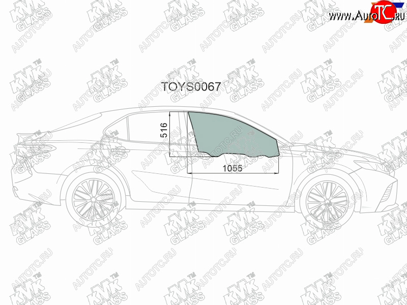 3 199 р. Стекло боковое опускное (Спереди Справа Цвет зеленый) Toyota Camry (XV70) 17-21  Camry UAEUSA 17 KMK TOYS0067  с доставкой в г. Керчь