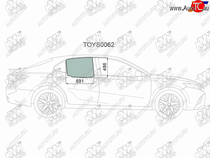 2 499 р. Стекло боковое опускное (Сзади Справа Цвет зеленый) Toyota Camry (XV70) 17-21  Camry UAEUSA 17-2 KMK TOYS0062  с доставкой в г. Керчь