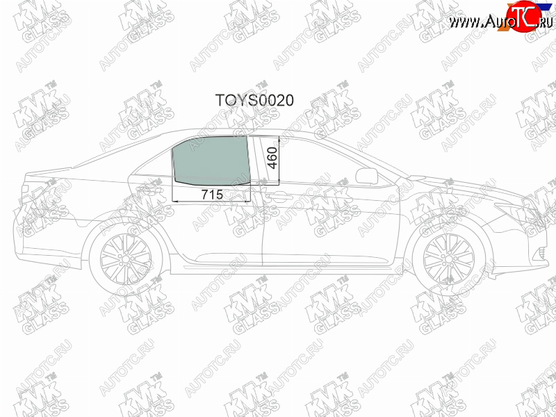 2 599 р. Стекло боковое опускное (Сзади Справа Цвет зеленый) Toyota Camry (XV50) 11-18  Camry UAEUSA 11-1 KMK TOYS0020  с доставкой в г. Керчь