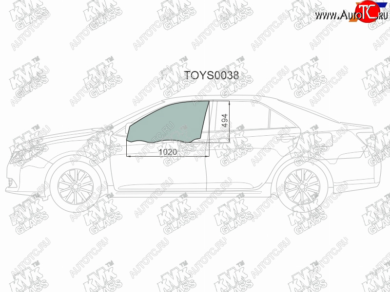 2 599 р. Стекло боковое опускное (Спереди Слева Цвет зеленый) Toyota Camry (XV50) 11-21  Camry UAEUSA 11- KMK TOYS0038  с доставкой в г. Керчь
