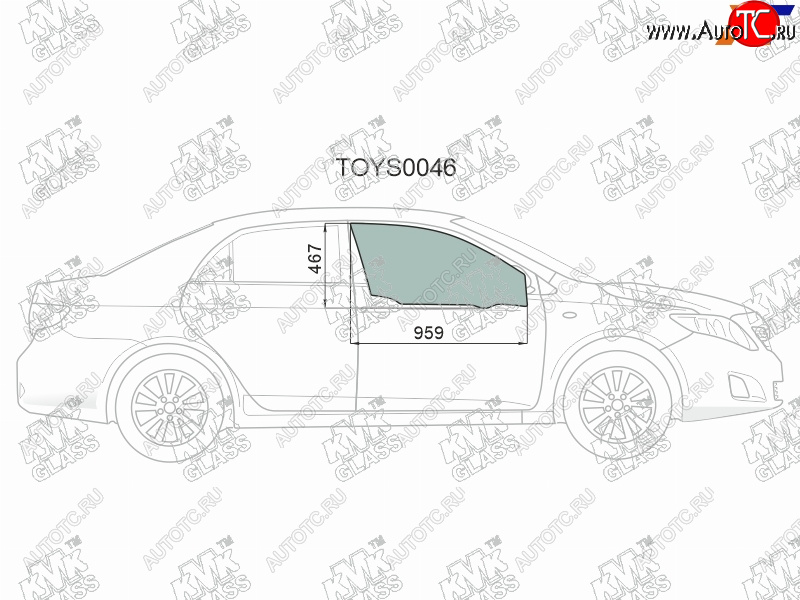 2 349 р. Стекло боковое опускное (Спереди Справа Цвет зеленый) Toyota Corolla (E150) 06-13  Corolla USA (E KMK TOYS0046  с доставкой в г. Керчь