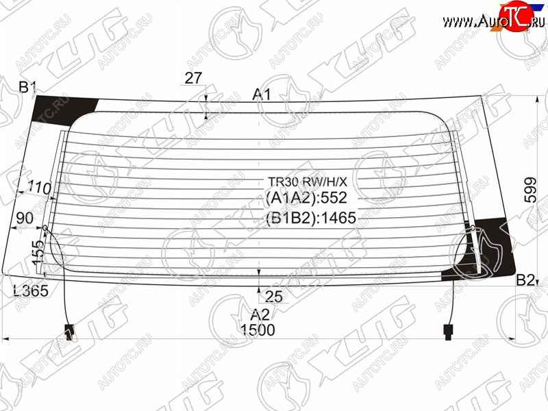 11 249 р. Стекло заднее (Цвет зеленый Обогрев) Toyota Estima 00-05  Previa 00-07 XYG TR30 RW/H/X  с доставкой в г. Керчь