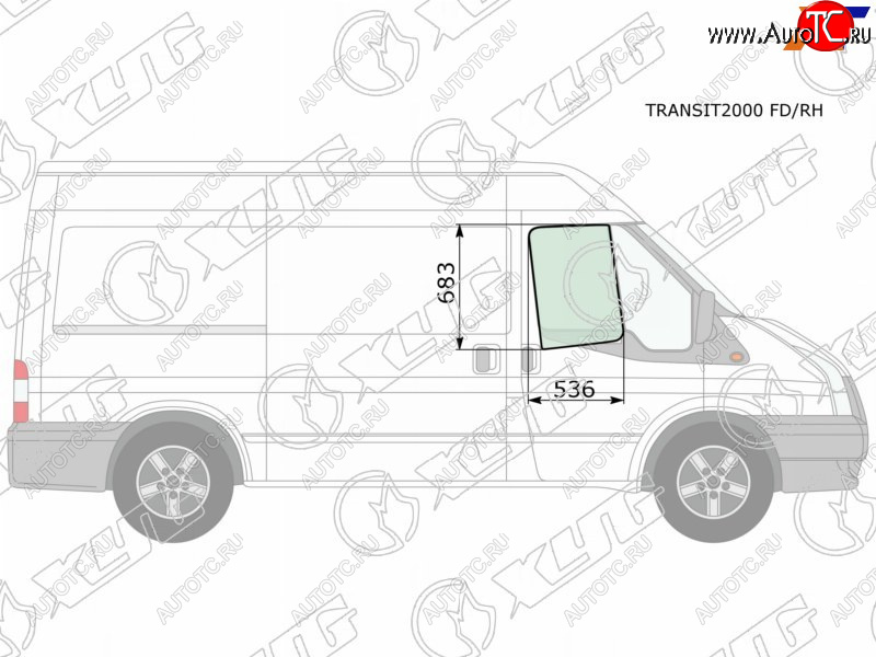 3 079 р. Стекло боковое опускное (Спереди Справа Цвет зеленый) Ford Transit 00-14                           XYG TRANSIT2000 FD/RH  с доставкой в г. Керчь