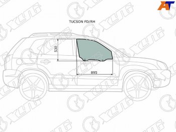 Стекло боковое опускное (Спереди Справа Цвет зеленый) Hyundai Tucson 04-09 XYG TUCSON FD/RH