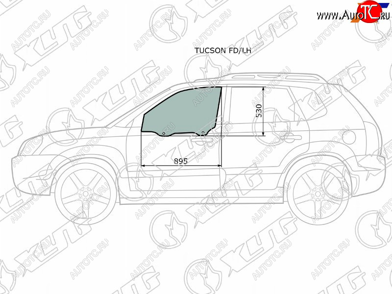 2 789 р. Стекло боковое опускное (Спереди Слева Цвет зеленый) Hyundai Tucson 04-09 XYG TUCSON FD/LH  с доставкой в г. Керчь