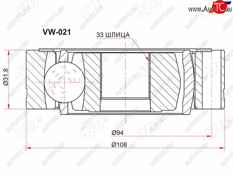 2 389 р. Шрус внутренний VOLKSWAGEN TRANSPORTER Т4 90-94 SAT VW-021  с доставкой в г. Керчь
