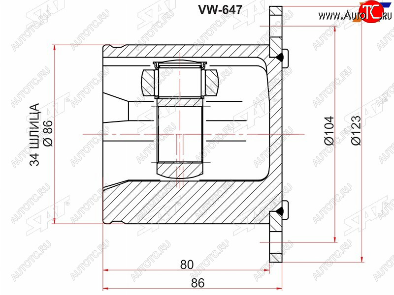 2 899 р. Шрус внутренний AUDI Q5 08-A4 07-A5S5 07- SAT VW-647  с доставкой в г. Керчь