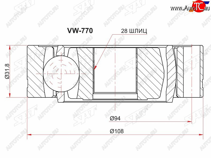 1 459 р. Шрус внутренний VOLKSWAGEN TRANSPORTER T5 03- SAT VW-770  с доставкой в г. Керчь