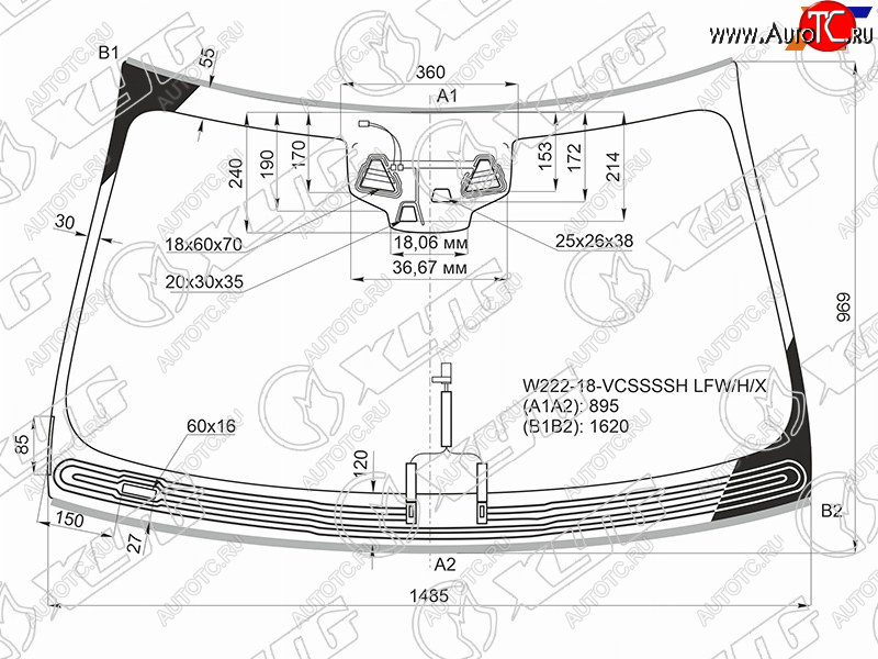 13 799 р. Стекло лобовое (Обогрев щеток Три камеры Датчик дождя Молдинг) Mercedes-Benz S-Class 17-20 XYG W222-18-VCSSSSH LFW/H/X  с доставкой в г. Керчь