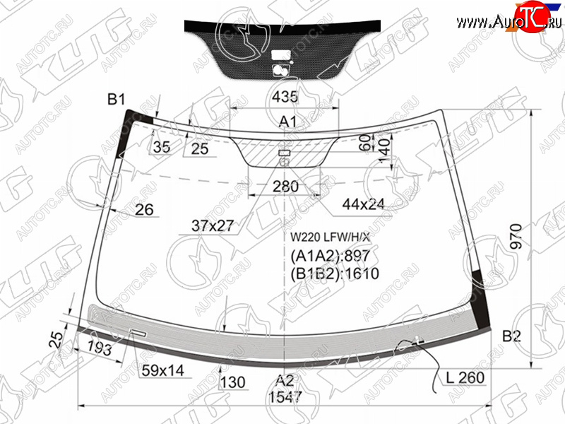 10 199 р. Стекло лобовое (Обогрев щеток Датчик дождя Молдинг) Mercedes-Benz S-Class 98-02 XYG W220 LFW/H/X  с доставкой в г. Керчь