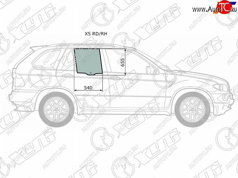1 799 р. Стекло боковое опускное (Сзади Справа Цвет зеленый) BMW X5 99-06 XYG X5 RD/RH  с доставкой в г. Керчь