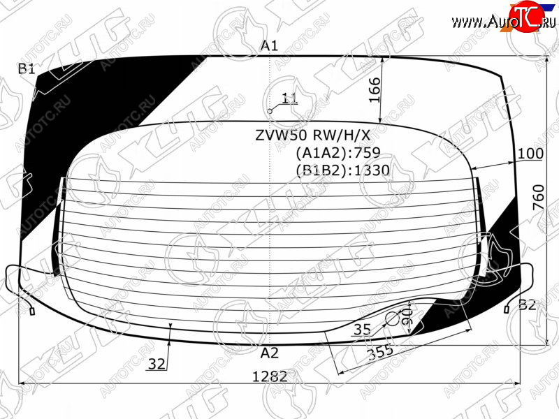 9 549 р. Стекло заднее (Цвет зеленый Обогрев Антенна) Toyota Prius (ZVW50) 15-23 XYG ZVW50 RW/H/X  с доставкой в г. Керчь