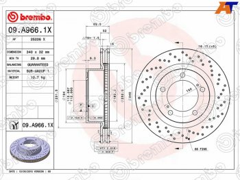 Тормозной передний диск (Ø340) BREMBO  Lexus LX570 J200 1-ый рестайлинг (2012-2015)