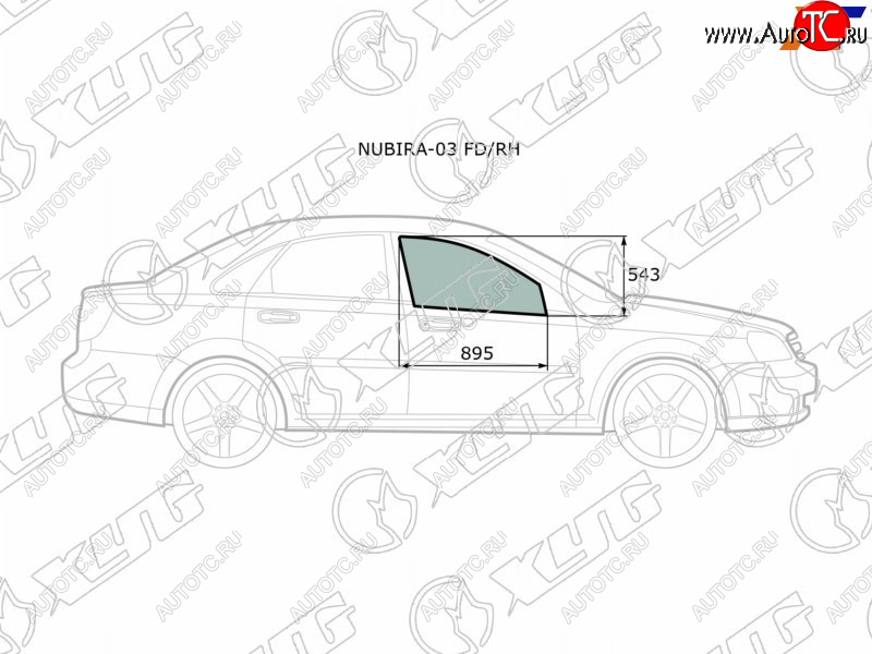 2 399 р. Стекло боковое опускное (Спереди Справа Цвет зеленый) Chevrolet Lacetti 04-13  Daewoo Lacetti 04- XYG NUBIRA-03 FD/RH  с доставкой в г. Керчь