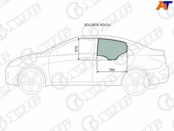 Стекло боковое опускное (Сзади Слева Цвет зеленый) Hyundai Solaris 10-17  Accent 11-17 XYG SOLARIS RD/LH