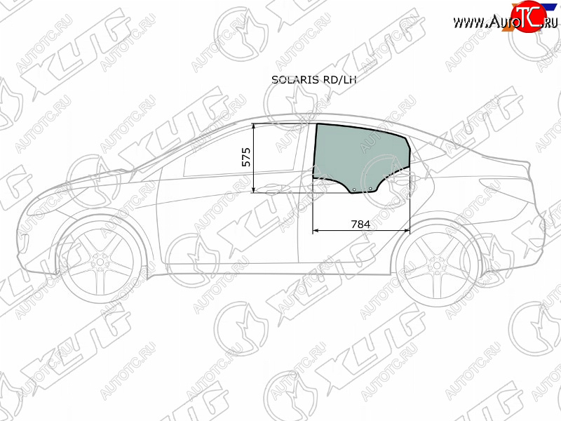 2 399 р. Стекло боковое опускное (Сзади Слева Цвет зеленый) Hyundai Solaris 10-17  Accent 11-17 XYG SOLARIS RD/LH  с доставкой в г. Керчь